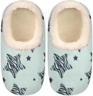Star Zebra Stripe Women's Slippers, Five-Pointed Star Non-Slip House Slipper Socks, Plush Lined Slippers Shoes for Girls Boys Teens Indoor Bedroom