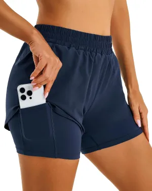 Stelle Women's 2 in 1 Running Shorts Athletic Workout Gym Shorts High Waisted Shorts with Liner Zipper Pockets