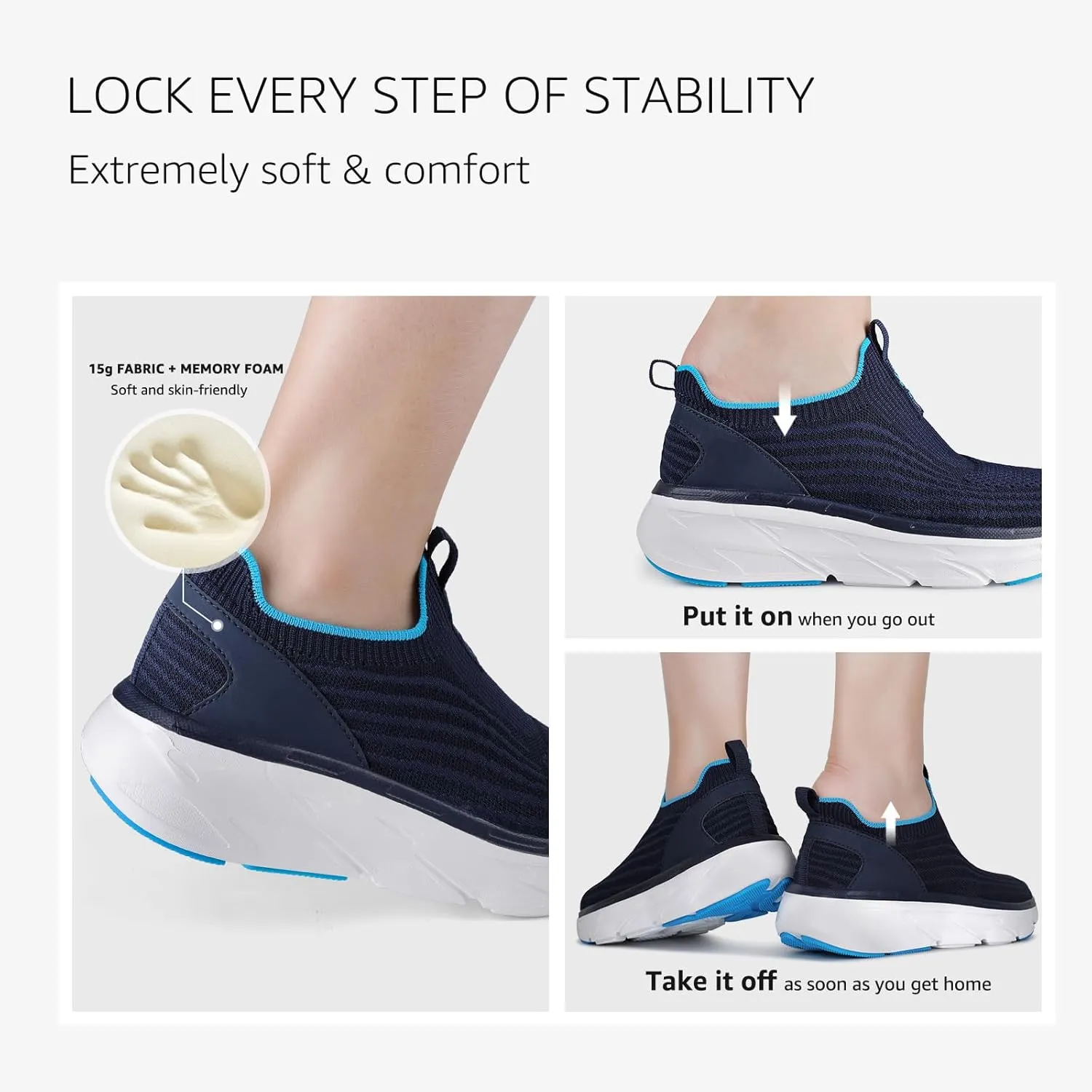 STQ Women's Slip on Sneakers Wide Toe Box Walking Tennis Shoes Cushion Sole Comfortable Orthopedic Arch Support Breathable Plantar Fasciitis Non-Slip Athletic Gym Workout Shoe