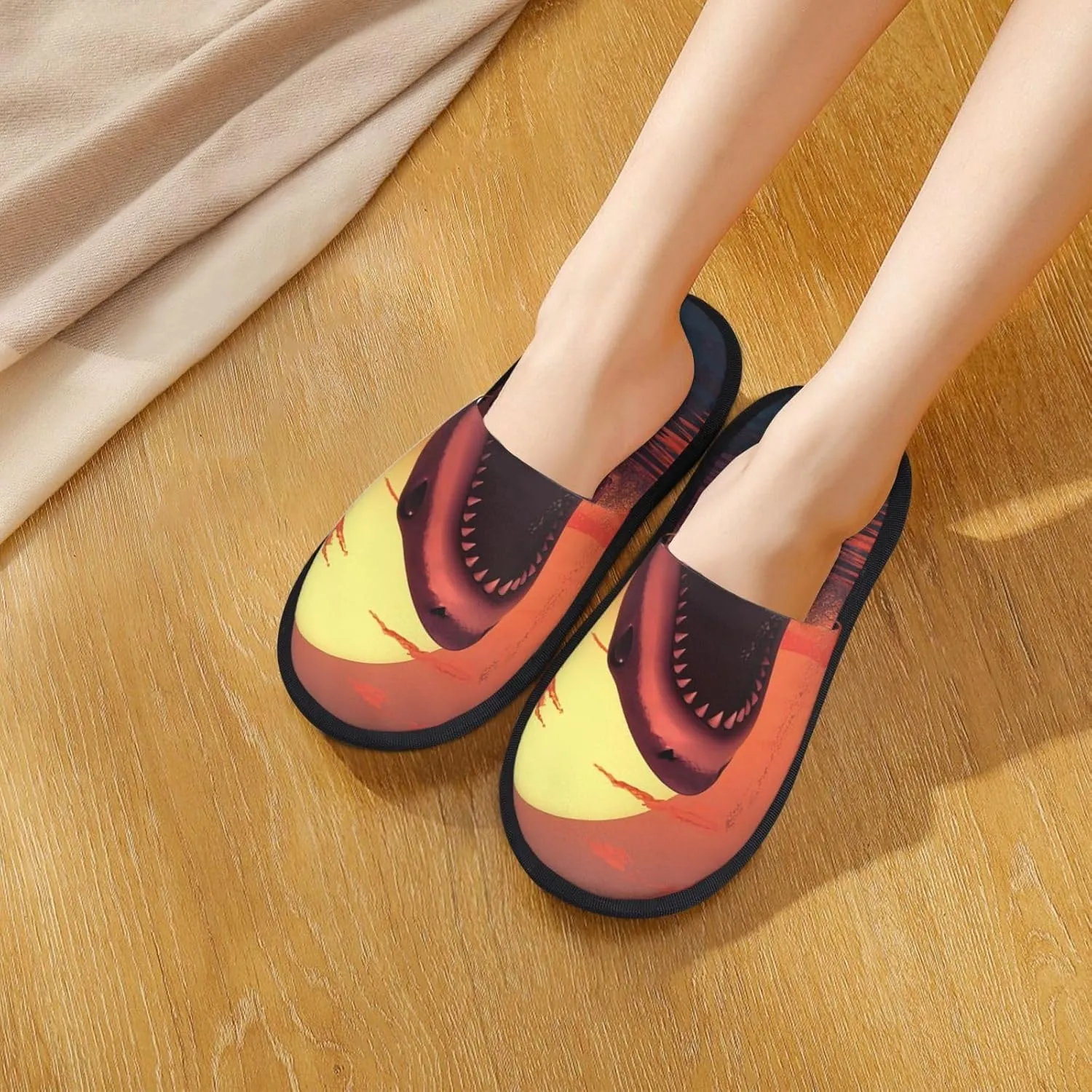 Sunset Whale Furry House Slippers for Women Men Soft Fuzzy Slippers Indoor Casual Plush House Shoes