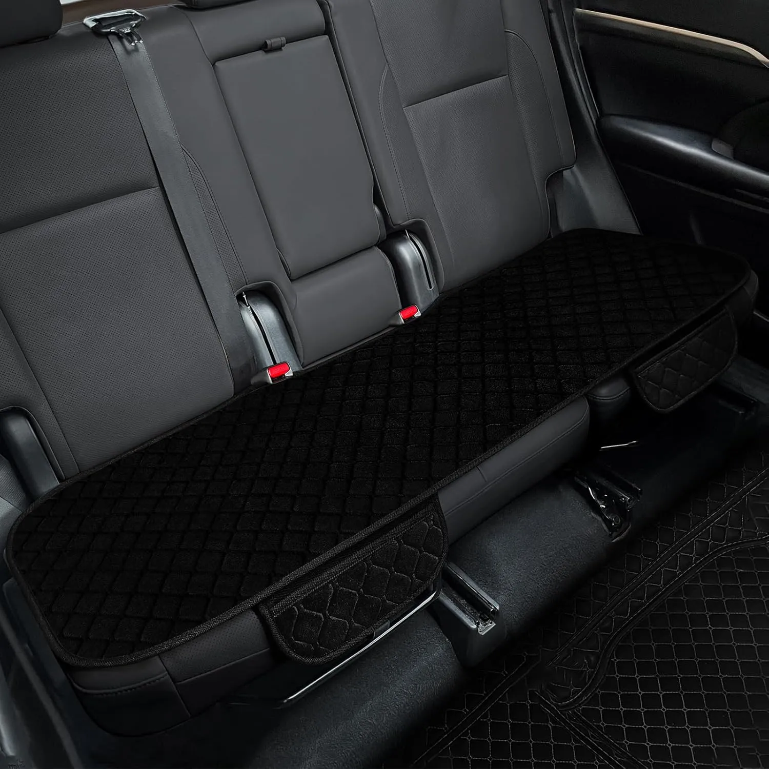 surpassme Comfortable Car Seat Covers Universal Back/Brench Seat Coves for Car Accessories with Storage Pockets, Padded Car Interior Covers for Automotive, SUV, Truck, and Van(Black)