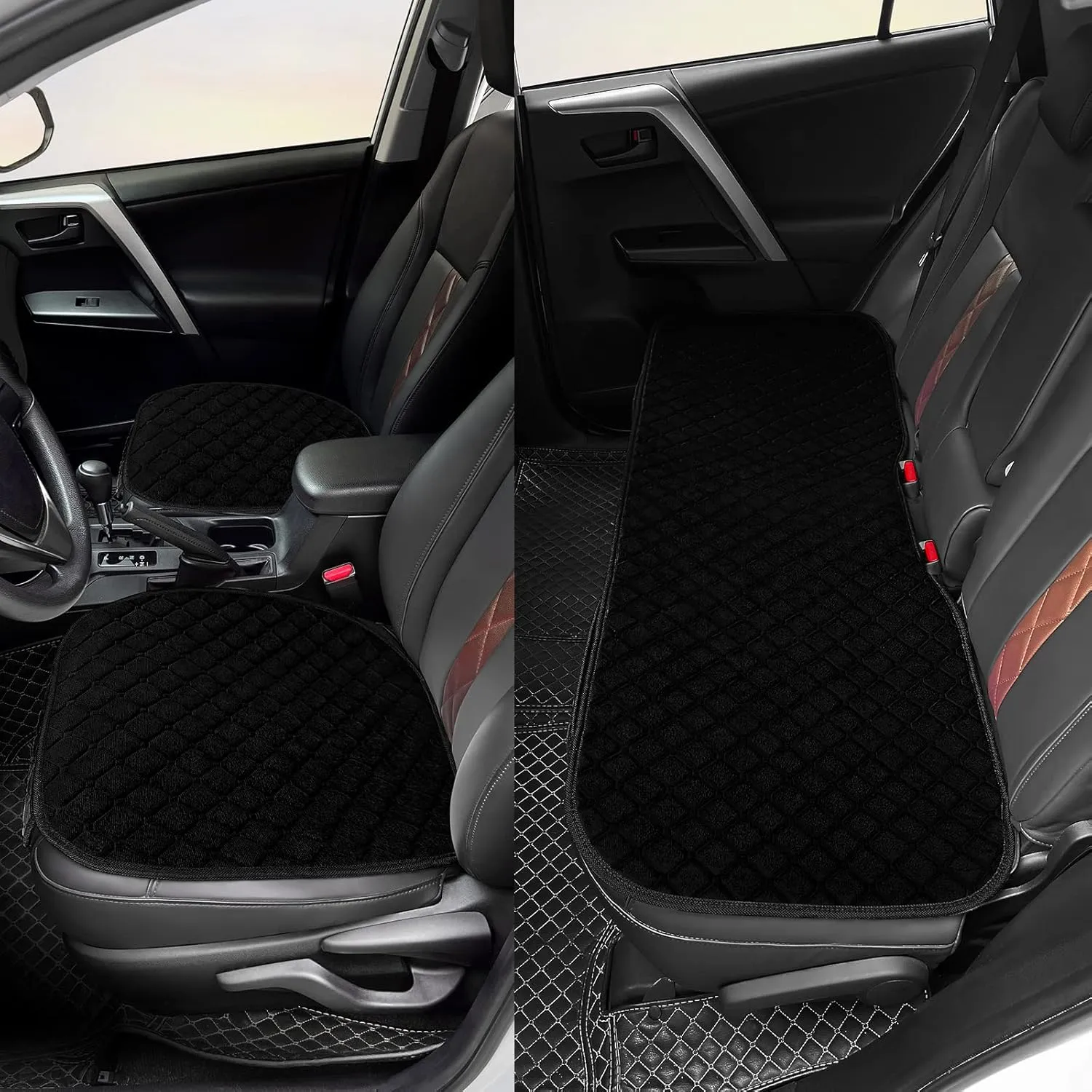 surpassme Comfortable Car Seat Covers Universal Back/Brench Seat Coves for Car Accessories with Storage Pockets, Padded Car Interior Covers for Automotive, SUV, Truck, and Van(Black)