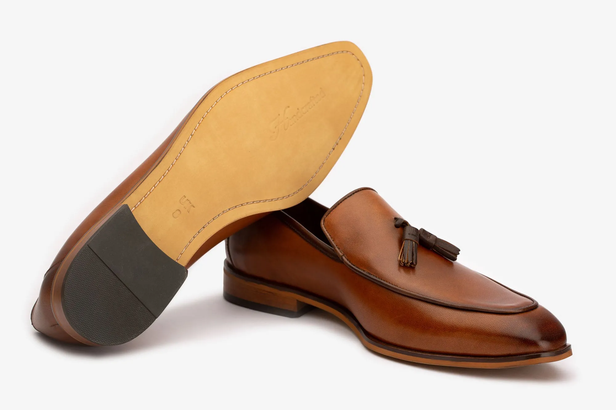 Tan Square Toe Loafer With Brown Tassels