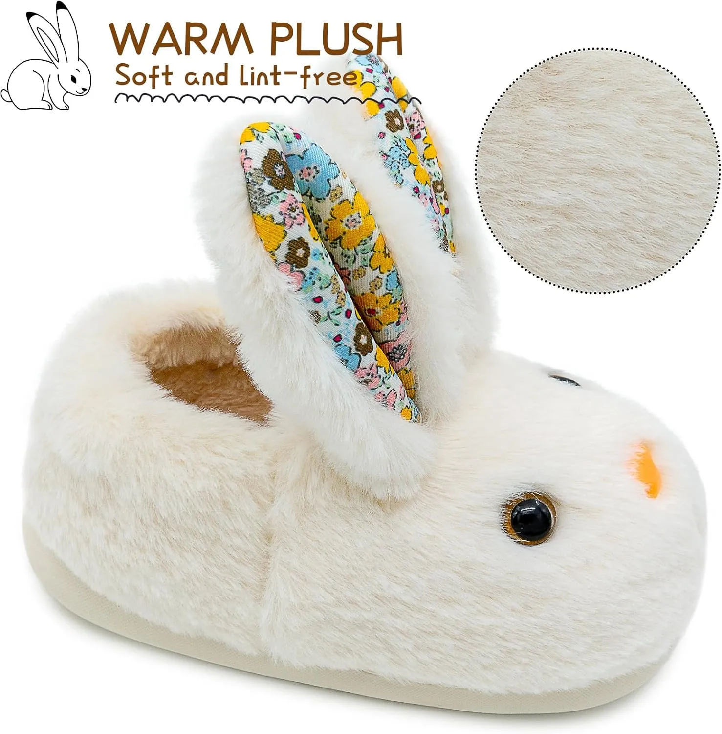 techcity Toddler Boys Girls Fuzzy Fluffy Slippers Cute Animal Winter Warm Shoes with 3D Bunny Design House Home Indoor Plush Fur Shoes