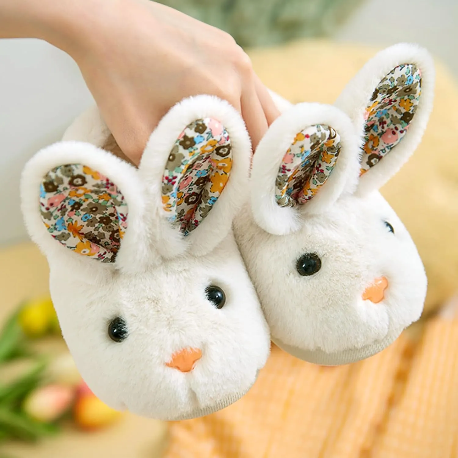 techcity Toddler Boys Girls Fuzzy Fluffy Slippers Cute Animal Winter Warm Shoes with 3D Bunny Design House Home Indoor Plush Fur Shoes