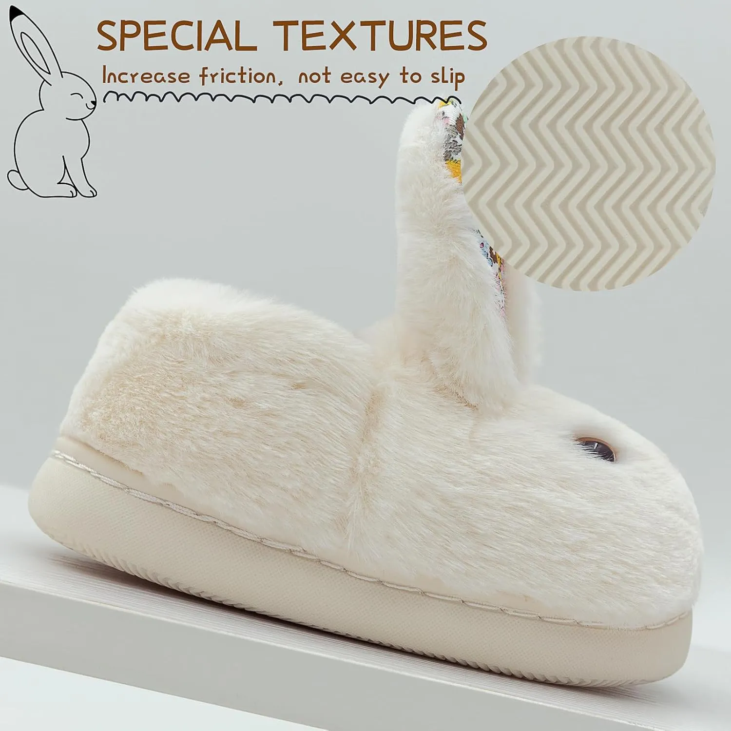 techcity Toddler Boys Girls Fuzzy Fluffy Slippers Cute Animal Winter Warm Shoes with 3D Bunny Design House Home Indoor Plush Fur Shoes