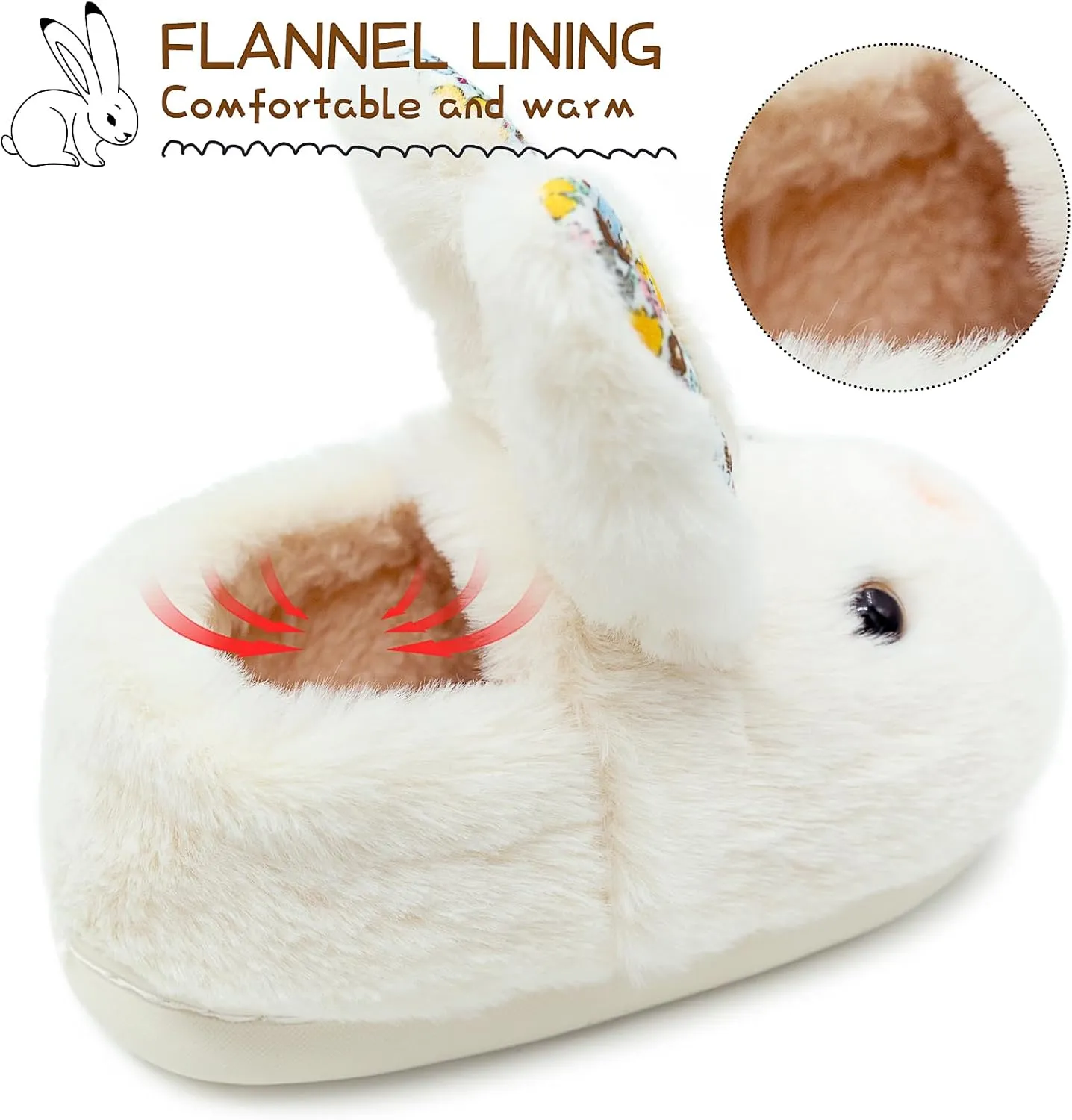 techcity Toddler Boys Girls Fuzzy Fluffy Slippers Cute Animal Winter Warm Shoes with 3D Bunny Design House Home Indoor Plush Fur Shoes