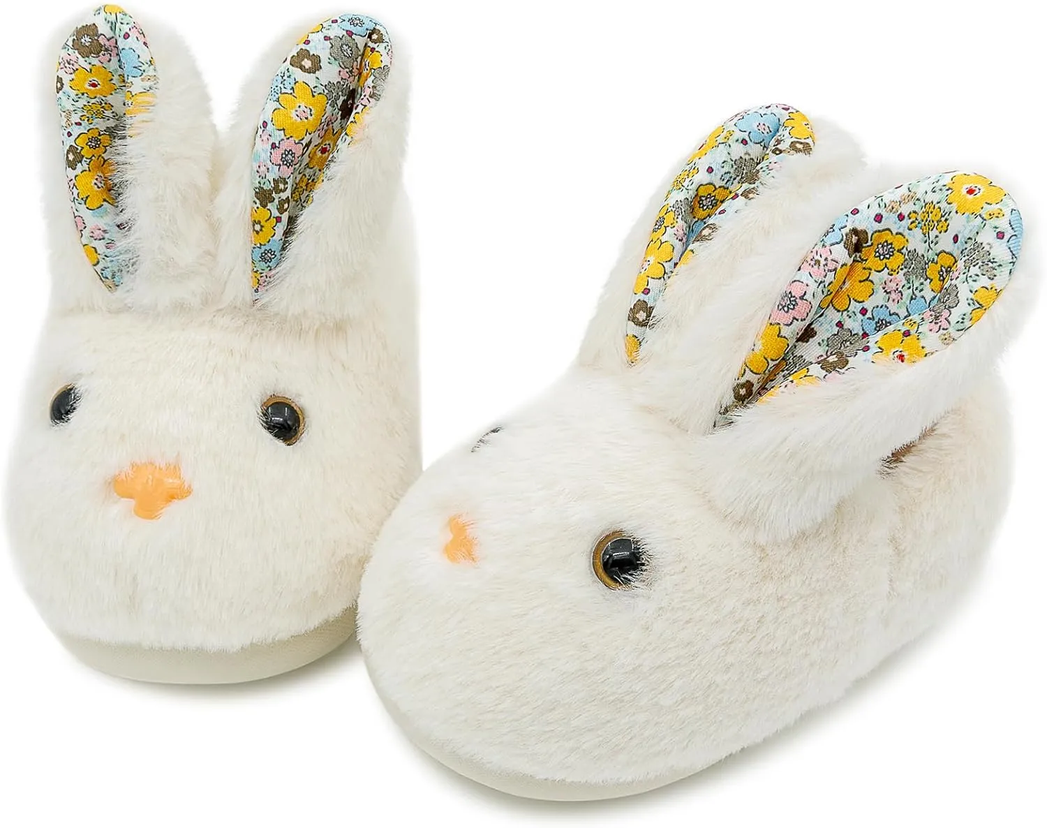 techcity Toddler Boys Girls Fuzzy Fluffy Slippers Cute Animal Winter Warm Shoes with 3D Bunny Design House Home Indoor Plush Fur Shoes