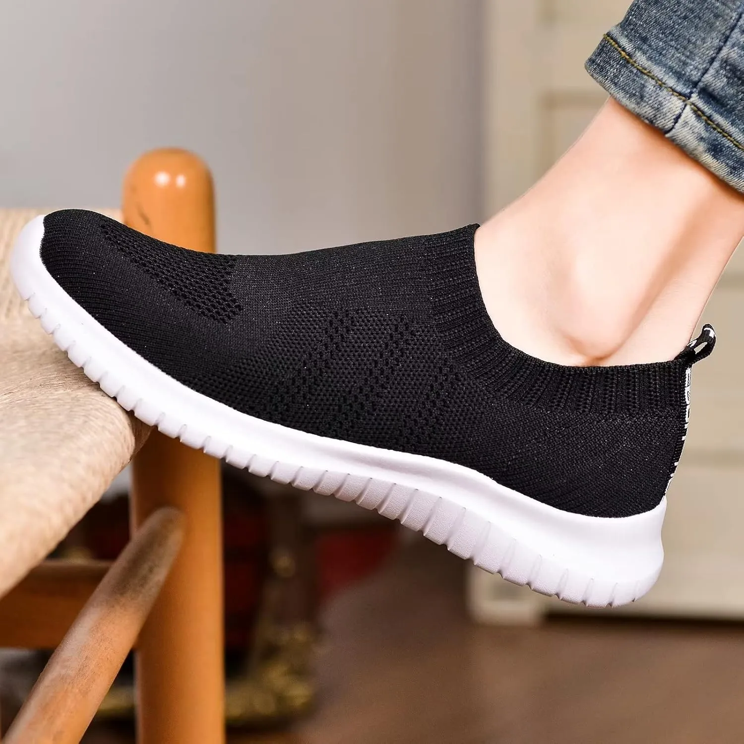 TIOSEBON Women's Walking Sock Shoes Elastic Knit Lightweight Slip on Breathable Yoga Sneakers