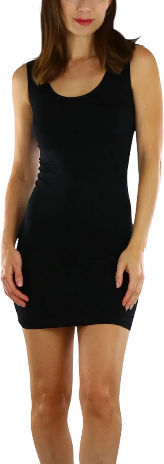 ToBeInStyle Women’s Seamless Tank Strap Layering Slip Scoop Neck Mini Dress Slip