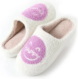 TOCONFFON Happy Face Cozy Comfy House Slippers - Fuzzy Fluffy Slippers with Memory Foam for Men Women