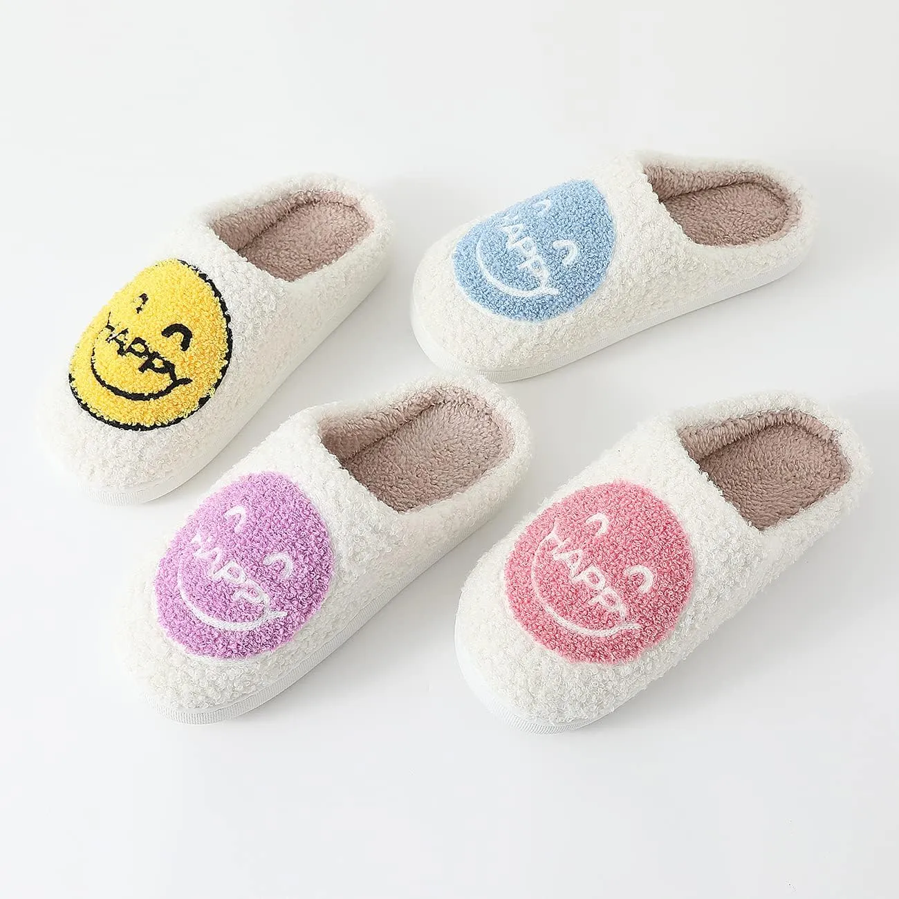 TOCONFFON Happy Face Cozy Comfy House Slippers - Fuzzy Fluffy Slippers with Memory Foam for Men Women