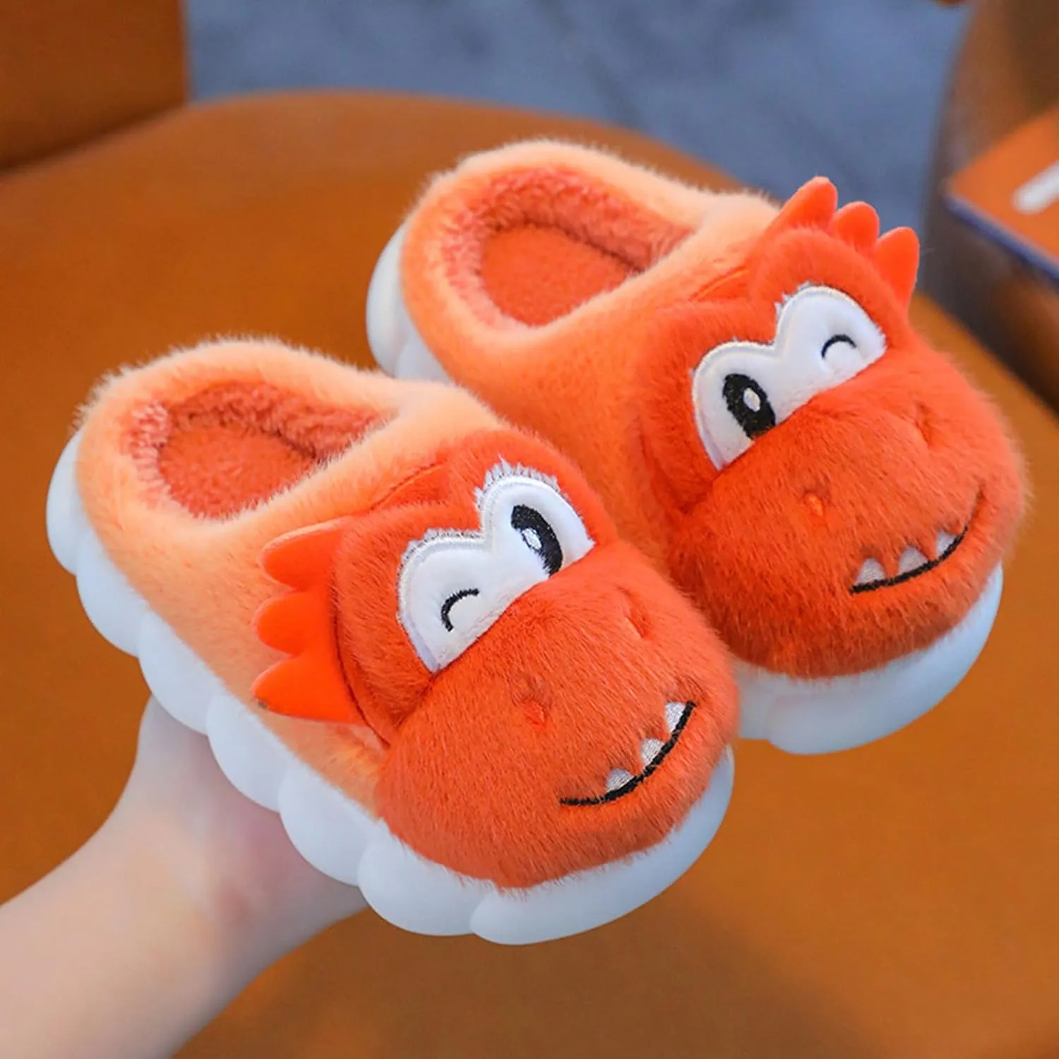 Toddler House Slippers for Winter : Boys Girls Fur Lined Warm Cartoon Animal Slippers Kids Dinosaur Cute Non-slip Indoor Shoes