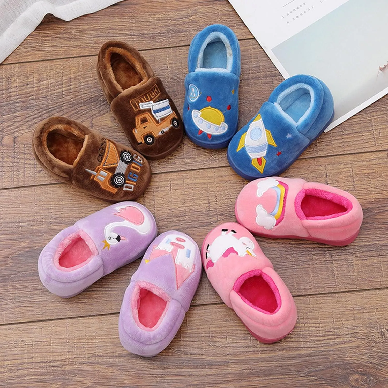 Toddler Slippers Boys Girls Little Kids House Slipper Cute Warm Soft Indoor Bedroom Shoes with Non-slip Sole