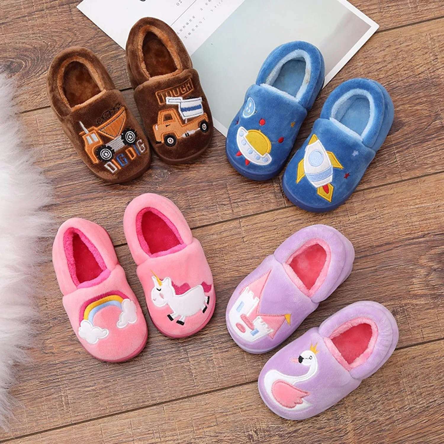 Toddler Slippers Boys Girls Little Kids House Slipper Cute Warm Soft Indoor Bedroom Shoes with Non-slip Sole