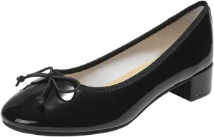 Traveltopp Women's Bowknot Slip On Low Block Heel Pumps Patent Leather Round Toe Comfy Block Heels Moccasins Dress Shoes for Wedding Party