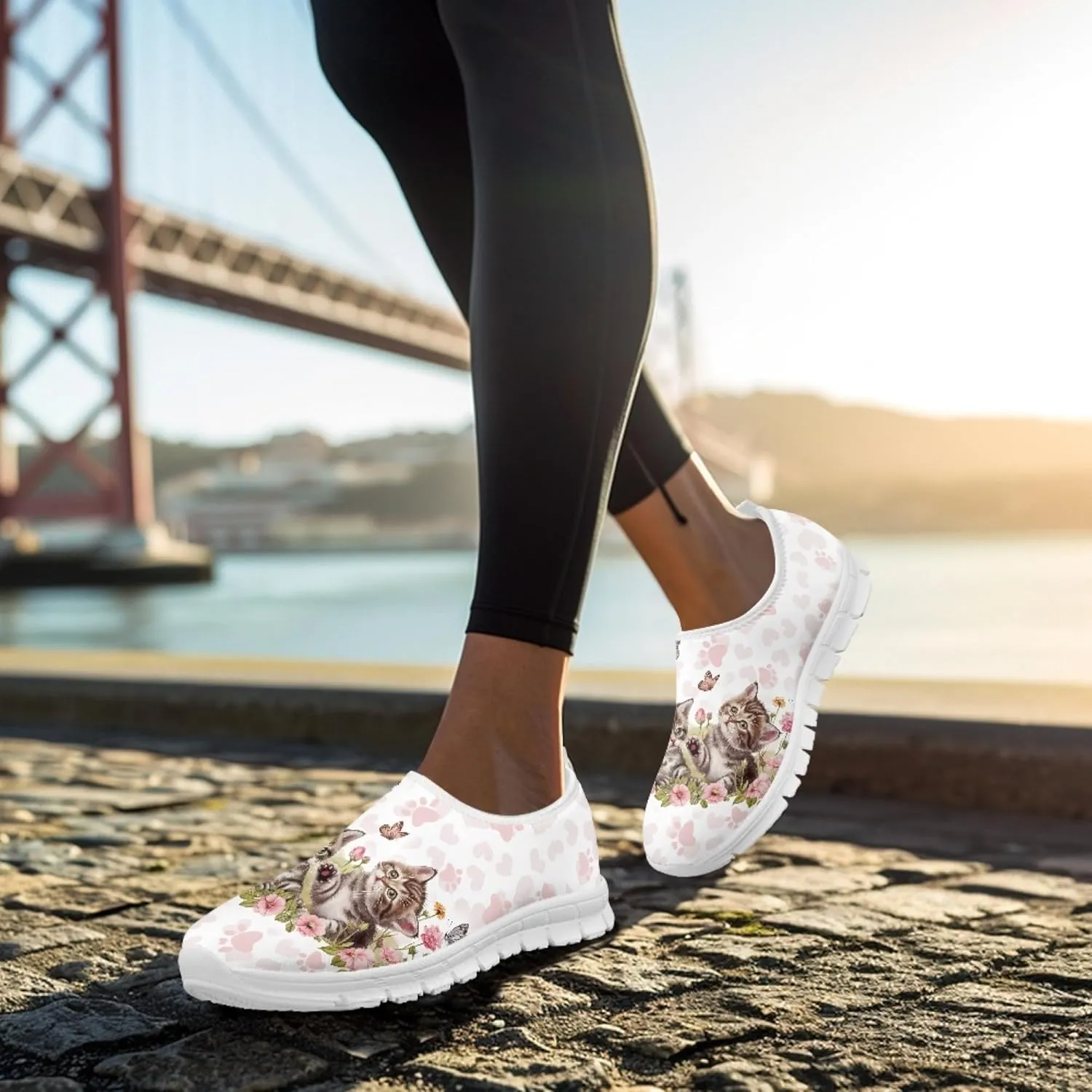 Trendy Print Womens Shoes Slip-on Walking Shoes Sneakers Breathable Mesh Casual Footwear