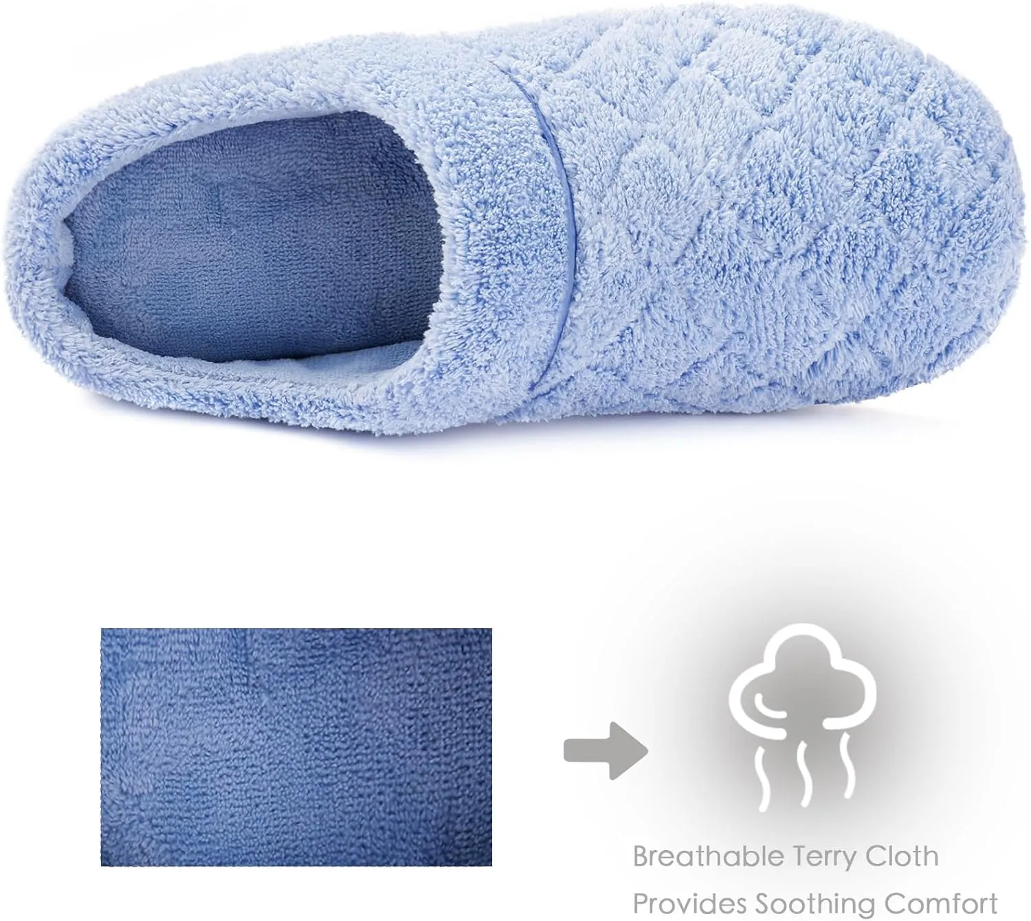 ULTRAIDEAS Women's Indoor Terry Clog Slipper with Memory Foam, Slip-On Ladies Comfy House Shoe with Non-Slip Rubber Sole