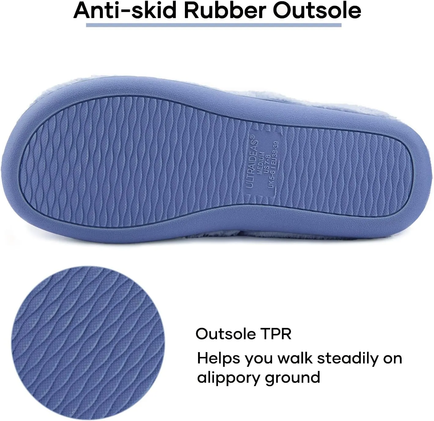 ULTRAIDEAS Women's Indoor Terry Clog Slipper with Memory Foam, Slip-On Ladies Comfy House Shoe with Non-Slip Rubber Sole