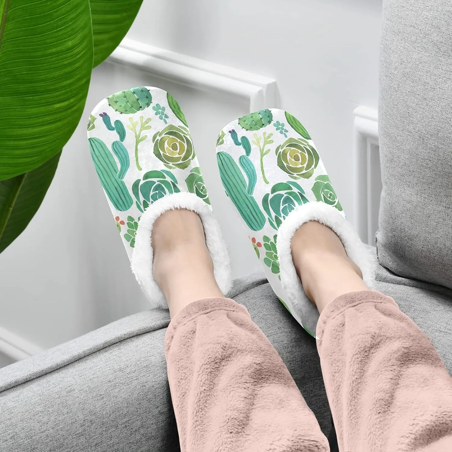 Unisex Fuzzy House Slippers, Warm Fur Lining Shoes, Non-Slip Memory Foam Slippers M-XXL