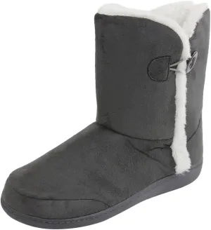 Unisex Warm Winter Memory Foam Button Slipper Boots for Women House Booties - Cozy Suede, Soft, Furry Footwear for Men