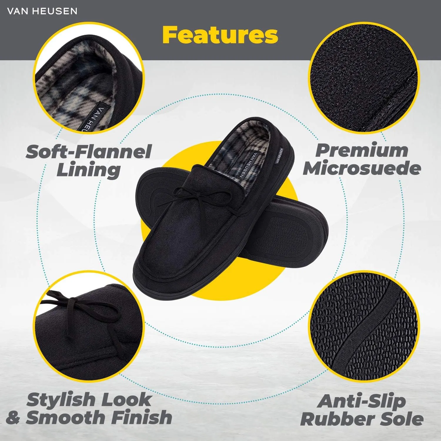 Van Heusen Men's Slippers Comfy Slip-On Micro Suede House with SoftFlannel Lining