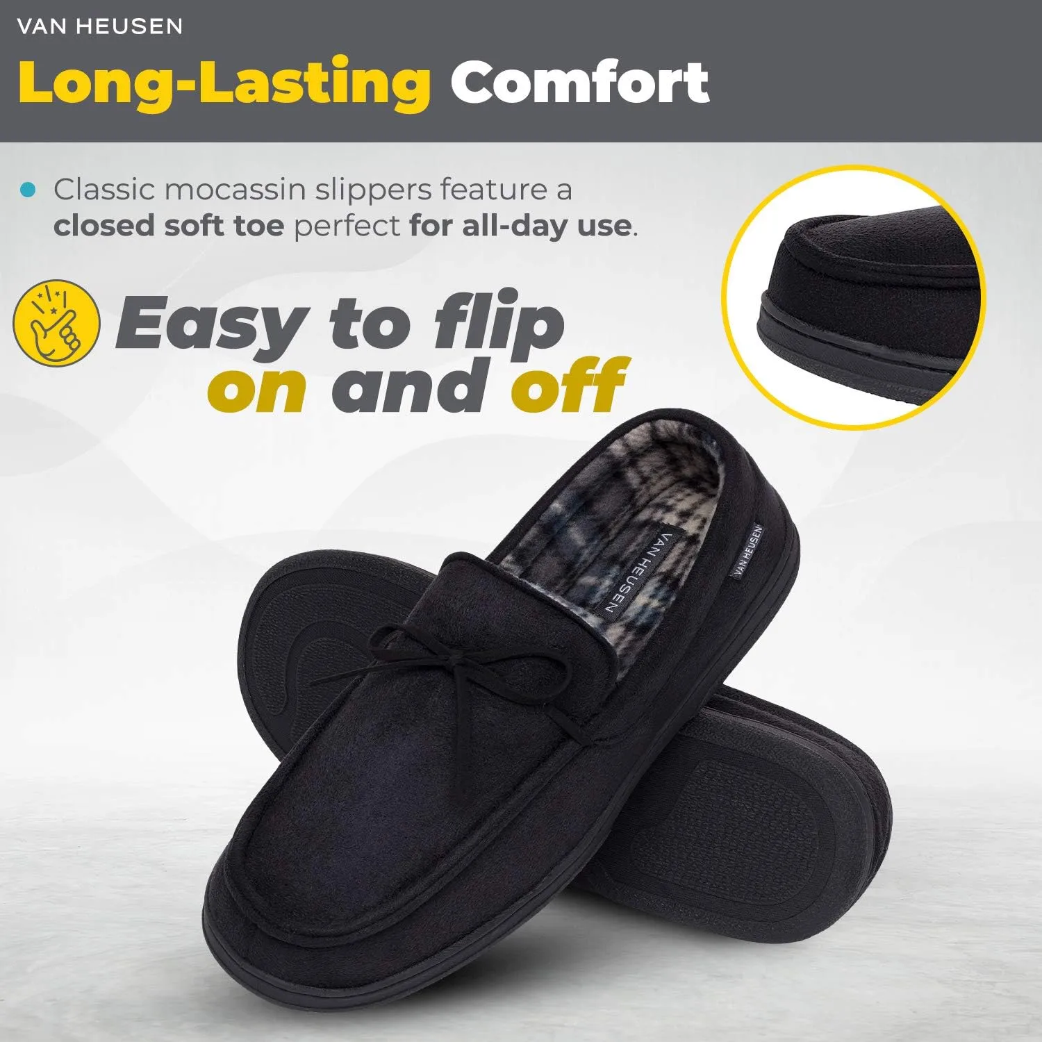 Van Heusen Men's Slippers Comfy Slip-On Micro Suede House with SoftFlannel Lining
