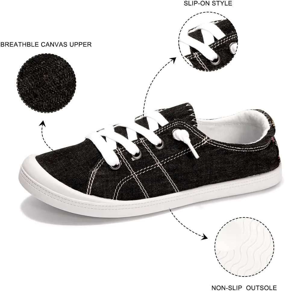 Vanessa Women's Slip On Canvas Shoes Low Top Fashion Sneakers Casual Flats Walking Shoes Comfy Loafers
