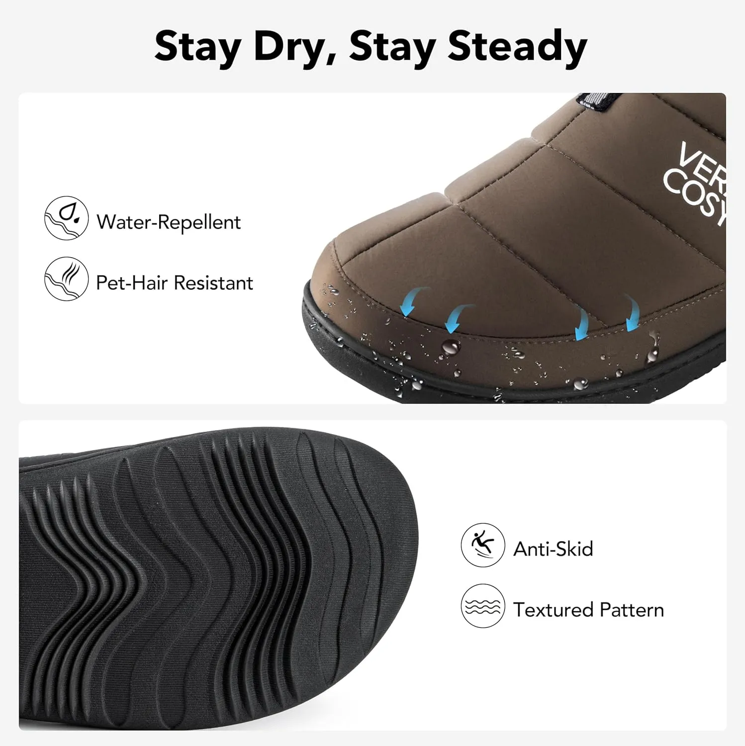 VeraCosy Men's Quilted Closed-back Slippers Comfy Lightweight Memory Foam Camping Style Indoor House Shoes