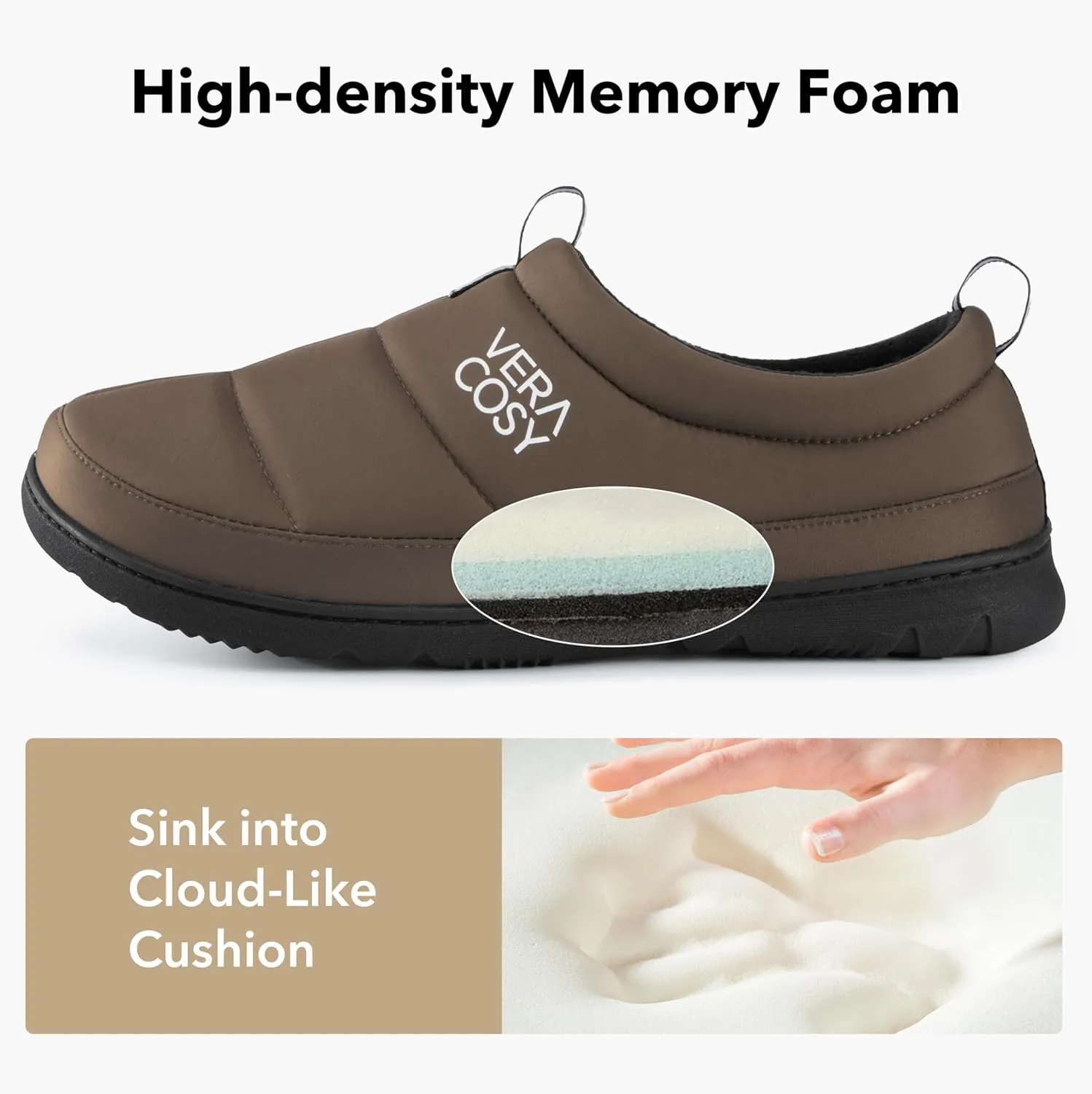 VeraCosy Men's Quilted Closed-back Slippers Comfy Lightweight Memory Foam Camping Style Indoor House Shoes
