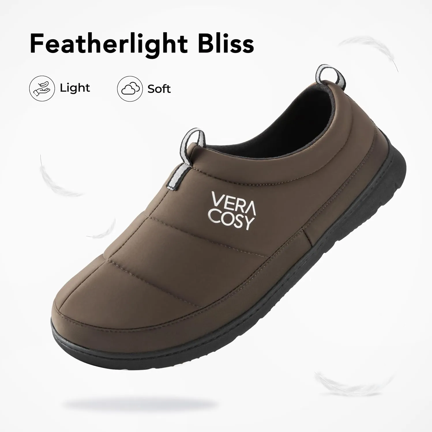 VeraCosy Men's Quilted Closed-back Slippers Comfy Lightweight Memory Foam Camping Style Indoor House Shoes