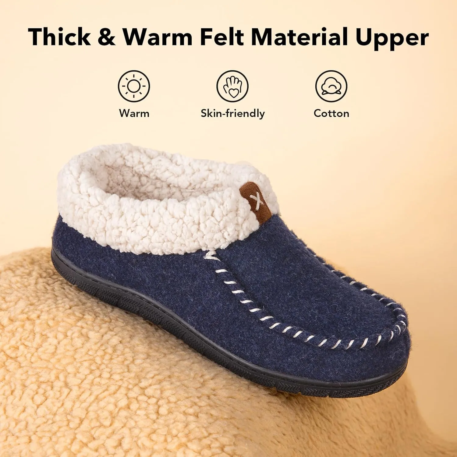 VeraCosy Women's Moccasin Slippers Warm Comfy Wool-felt Memory Foam Indoor House Shoes