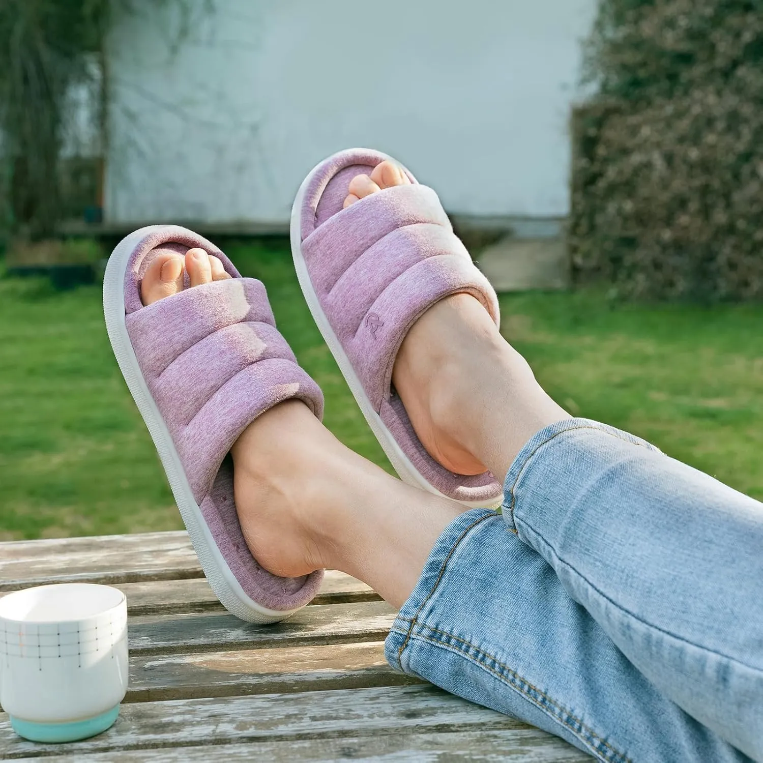 VeraCosy Women's Open Toe Slippers Comfy Memory Foam Slip on House Shoes