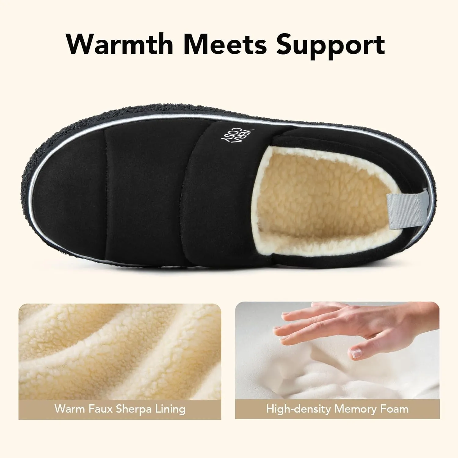 VeraCosy Women's Quilted Closed-back Slippers Technical Fabrics Warm Soft Comfy Non-slip Memory Foam Indoor House Shoes