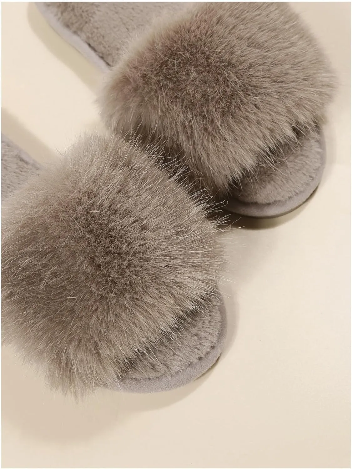 Verdusa Women's Faux Fur Fuzzy Slippers Open Toe Slip On Bedroom Slippers