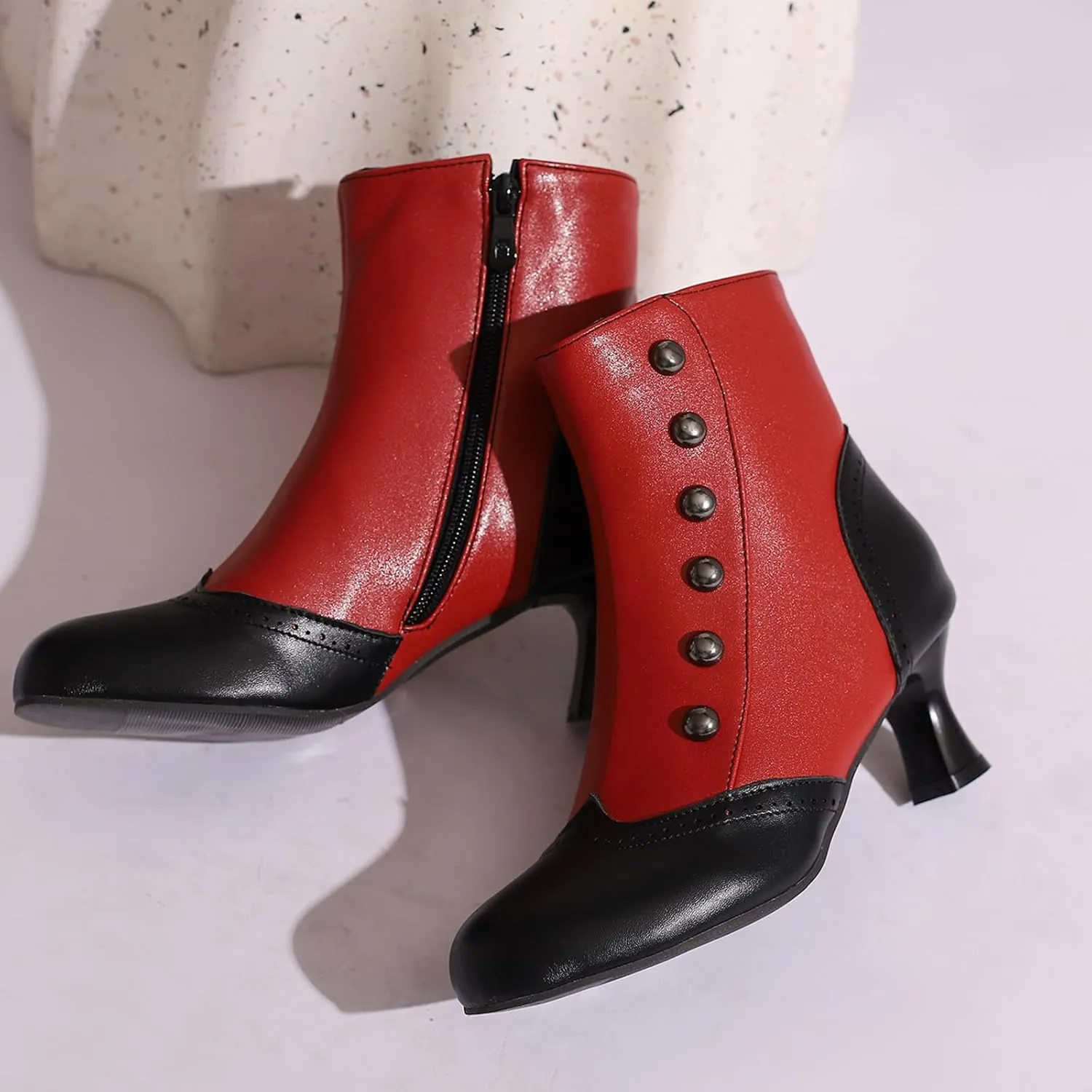 Victorian Boots for Women Vintage Slip On Rivet Ankle-High Booties