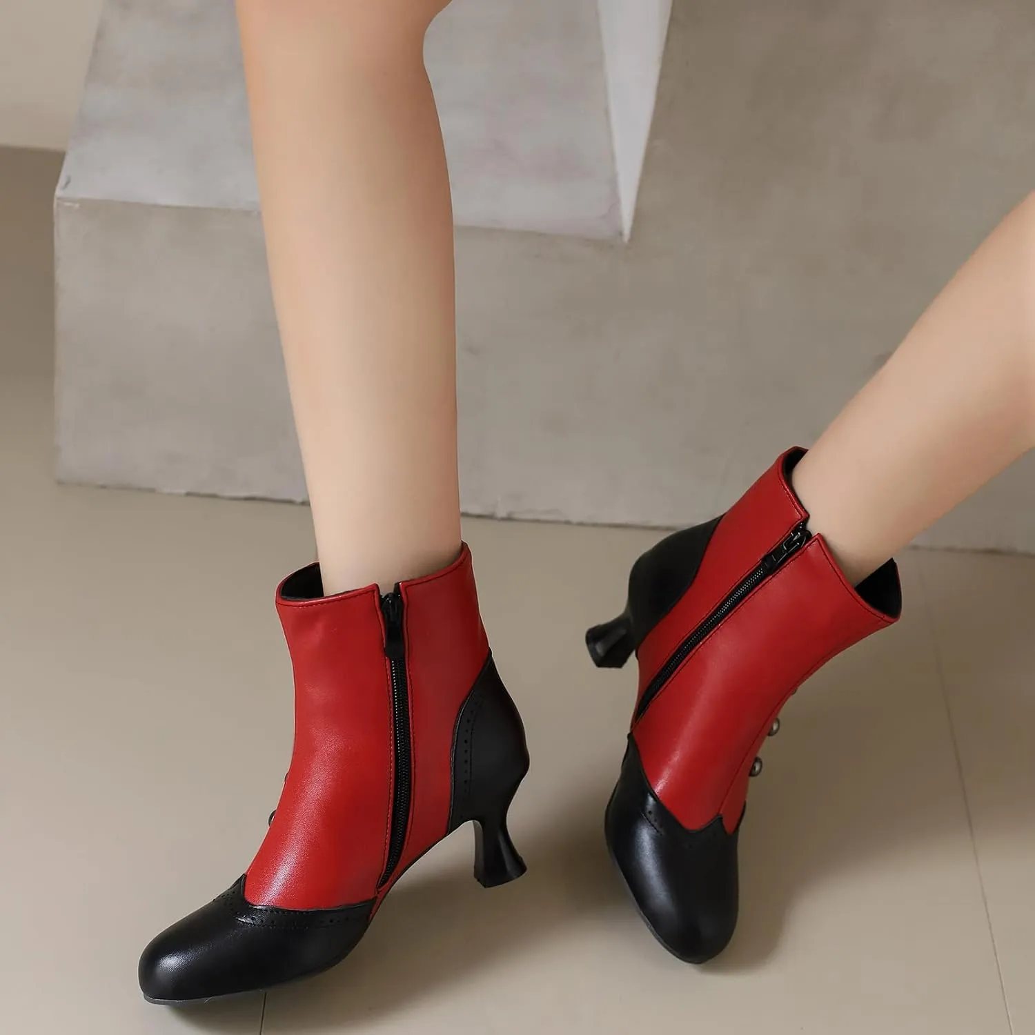 Victorian Boots for Women Vintage Slip On Rivet Ankle-High Booties