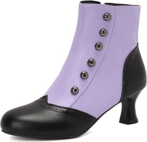 Victorian Boots for Women Vintage Slip On Rivet Ankle-High Booties