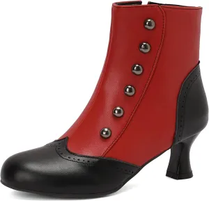 Victorian Boots for Women Vintage Slip On Rivet Ankle-High Booties