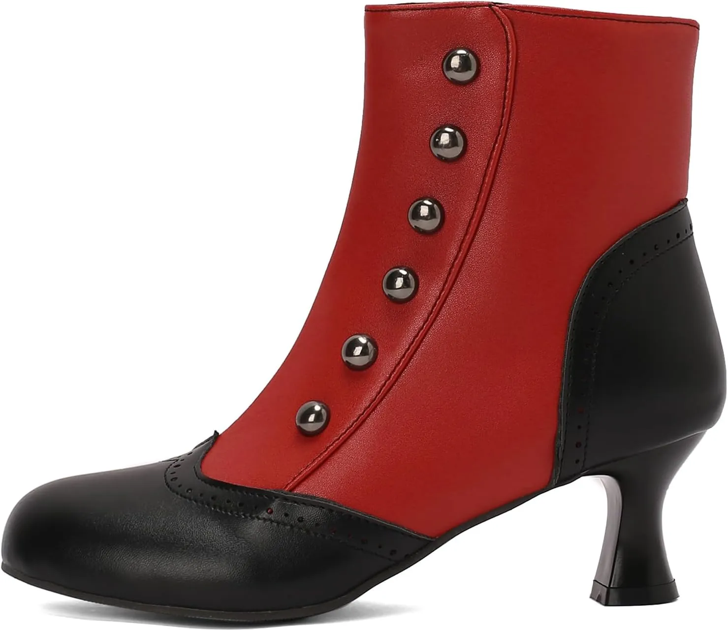 Victorian Boots for Women Vintage Slip On Rivet Ankle-High Booties