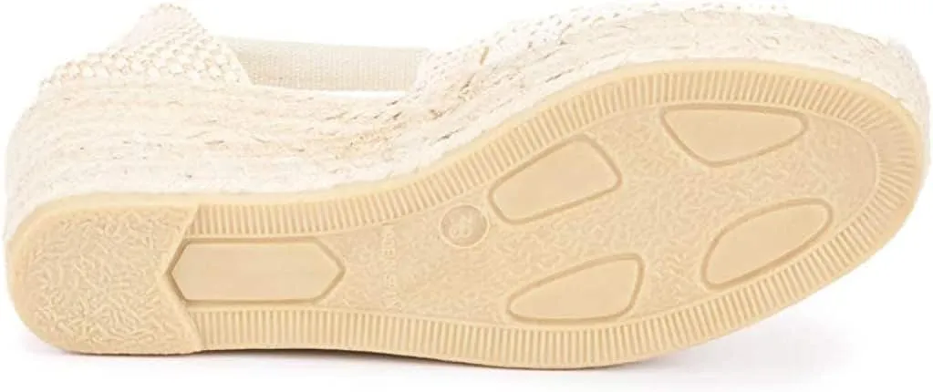 VISCATA Bisbe Canvas Platform Handmade 3 ½” Heel Women's Wedge Sandals with Breathable Cotton Canvas Soft Lace-Up Ankle Ties and 100% Natural Jute Midsole for all Casual Occasions