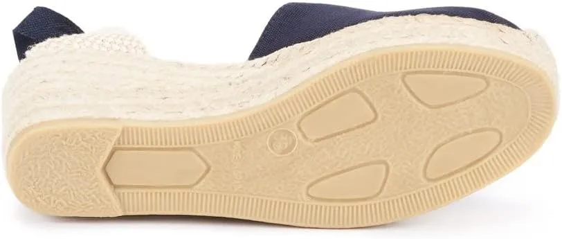 VISCATA Bisbe Canvas Platform Handmade 3 ½” Heel Women's Wedge Sandals with Breathable Cotton Canvas Soft Lace-Up Ankle Ties and 100% Natural Jute Midsole for all Casual Occasions