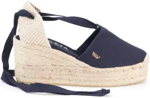 VISCATA Bisbe Canvas Platform Handmade 3 ½” Heel Women's Wedge Sandals with Breathable Cotton Canvas Soft Lace-Up Ankle Ties and 100% Natural Jute Midsole for all Casual Occasions