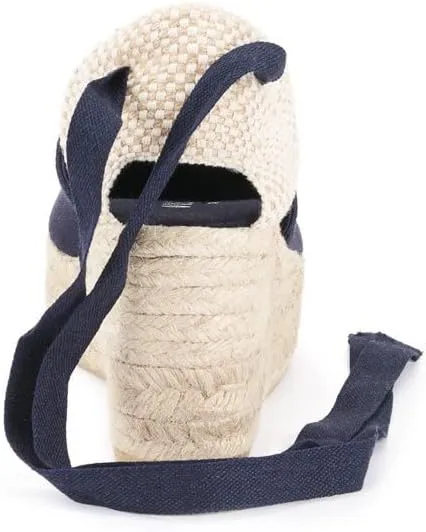 VISCATA Bisbe Canvas Platform Handmade 3 ½” Heel Women's Wedge Sandals with Breathable Cotton Canvas Soft Lace-Up Ankle Ties and 100% Natural Jute Midsole for all Casual Occasions