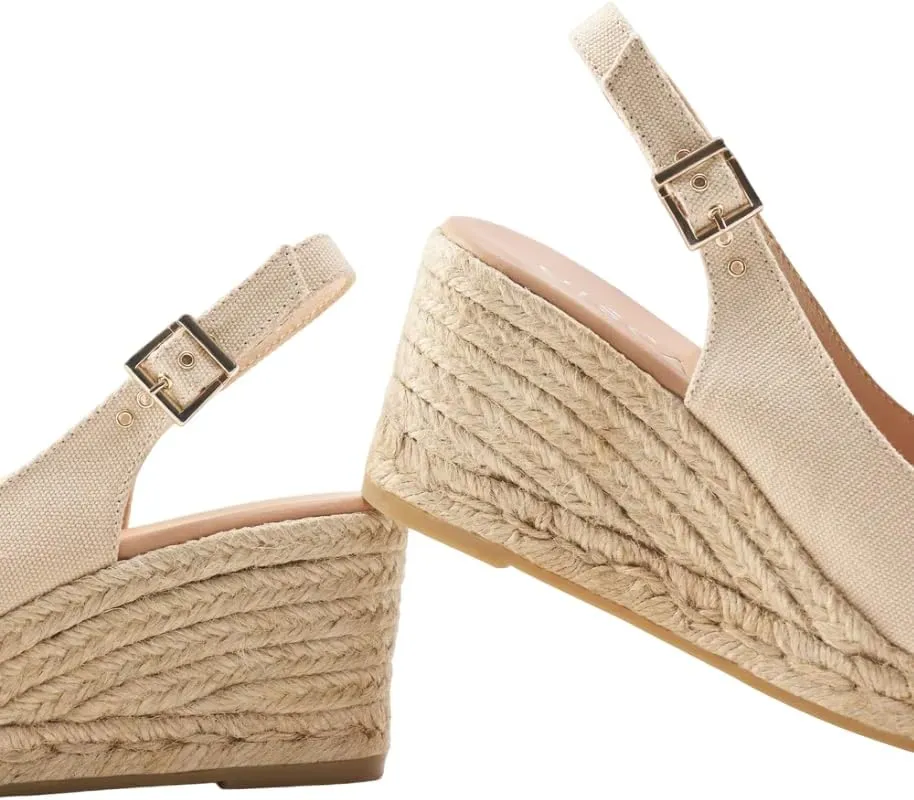 VISCATA Gavina Canvas Slingback Wedge with Ankle Strap Handmade 2 ½” Heel Women's Sandals with Breathable Organic Cotton Canvas and 100% Natural Jute Midsole for all Casual Occasions