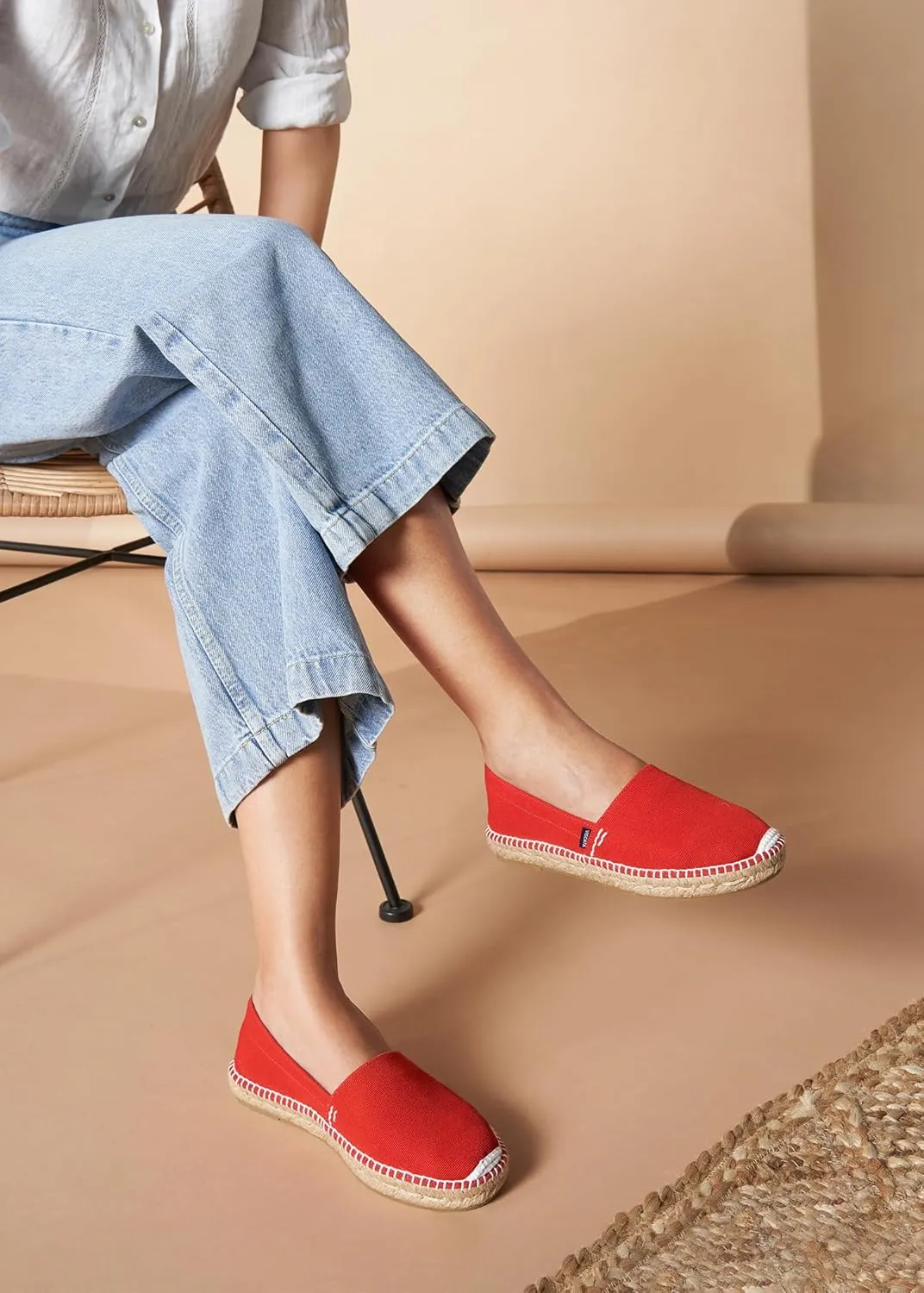 VISCATA Llafranc Canvas Espadrille Flats with Traditional White Stitching Soft Breathable Cotton Canvas and 100% Natural Jute Midsole for All Casual Occasions