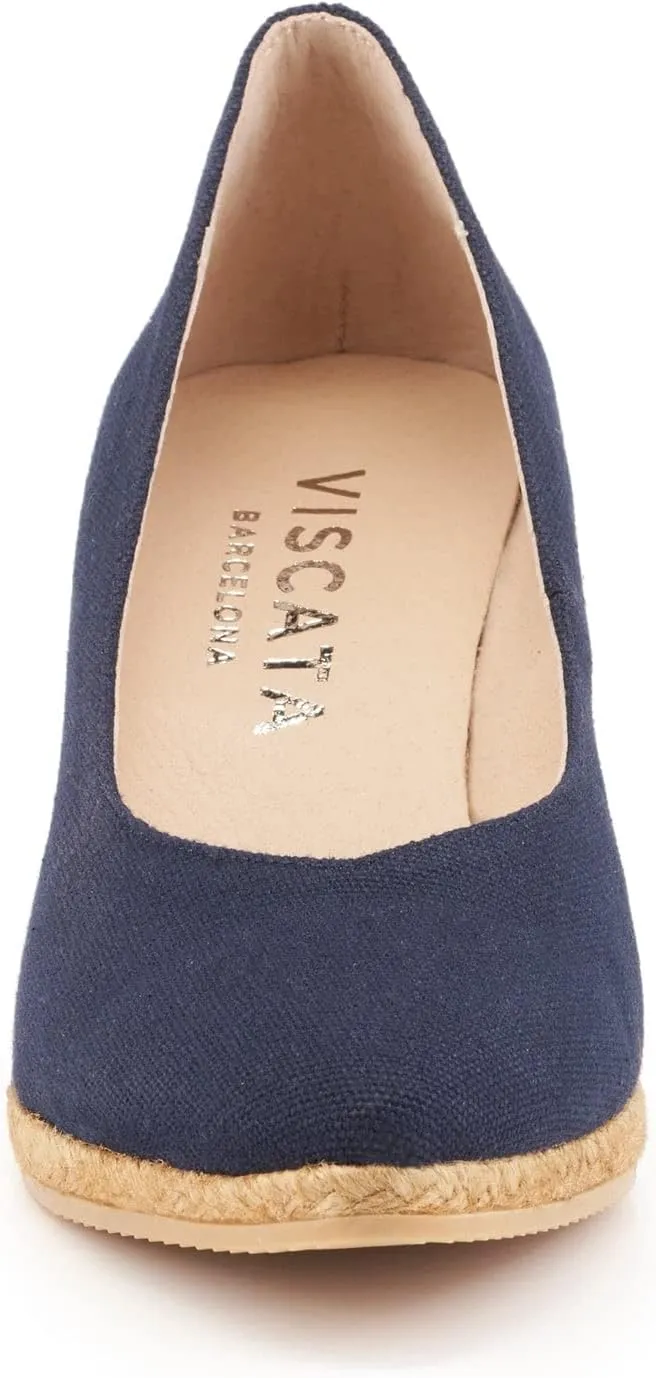 VISCATA Roses Espadrille Canvas Wedges Spain Handmade 2 ½” Heel Woman Wedge Pumps with Organic Cotton Canvas and 100% Natural Jute Midsole for All Occasions: Casual, Work, Party