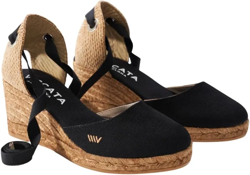 Viscata Sagaro Espadrille Canvas Wedges with Ankle Laces Spain Handmade 2 ½” Heel Women's Sandals with Breathable Organic Cotton Canvas and 100% Natural Jute for all Occasions: Casual, Work, Party