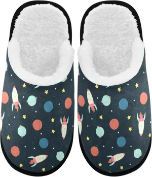 visesunny Cartoon Space Planet Rocket Cozy Fuzzy Mens Womens Memory Foam House Slippers Plush Fleece Indoor Outdoor Slipper