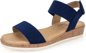 VJH confort Women’s Flat Sandals Open Toe Elastic Ankle Strap Slip on Comfy Low Wedge Sandals